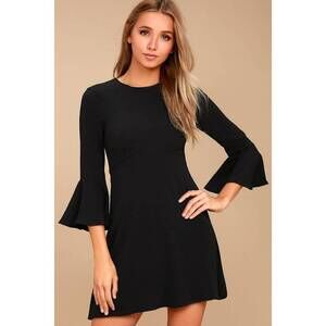 Lulus Center Of Attention Black Flounce Sleeve Dress - Size S